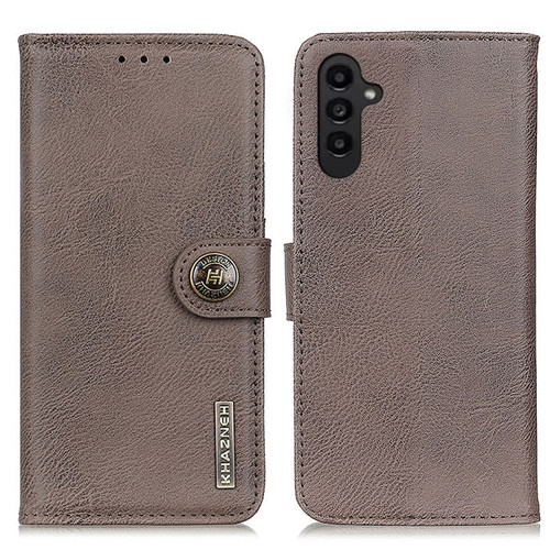 Samsung Galaxy A14 5G KHAZNEH Cowhide Texture Horizontal Flip Leather Phone Case - Khaki
